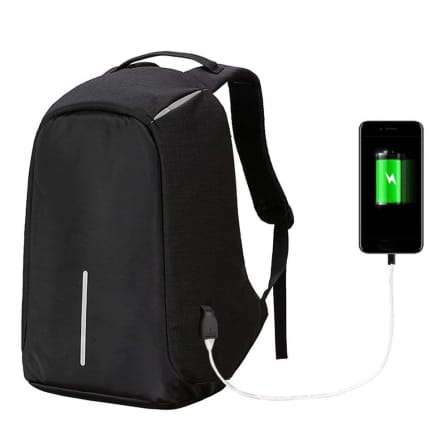 Anti-theft Travel Backpack Laptop School Bag with USB Charging Port - Black