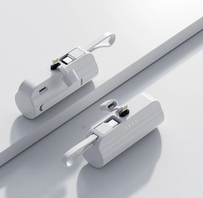 8000Mah Mini Power Bank With Lightning Pin And Type C Cable - Pink